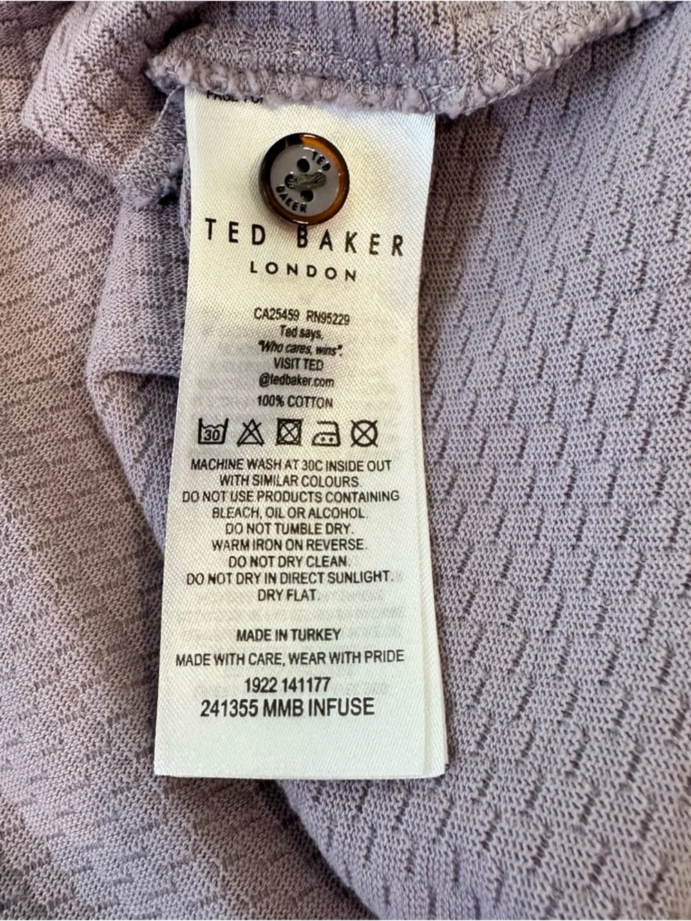 Ted Baker Men's Lavender MMB Infuse Textured Polo - Picture 5 of 5